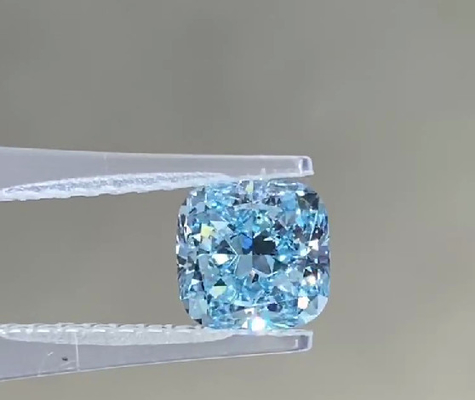 Diamante azul de laboratório de tamanho grande cortado em almofada 5.3ct