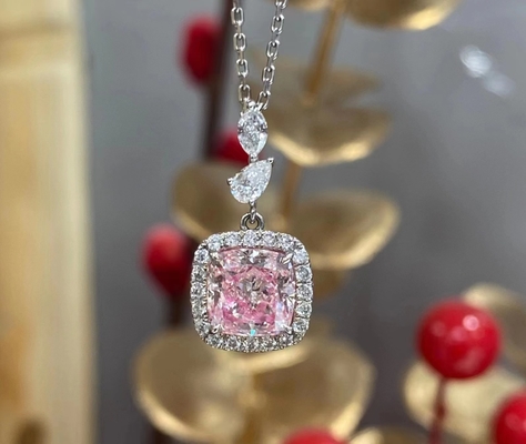 o laboratório cor-de-rosa do corte do coxim 1.63ct CONTRA o ouro branco de Diamond Necklace 18k personaliza o serviço