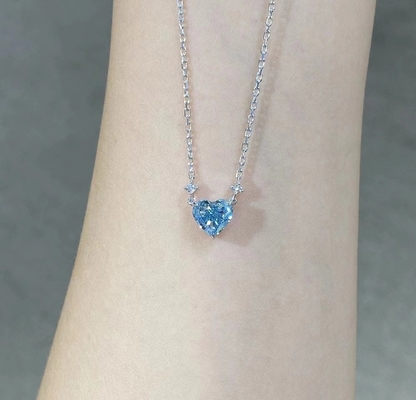 1.51ct Laboratório Diamante Joias sintéticas Cvd Coração azul corte Pendente 18k Ouro Branco