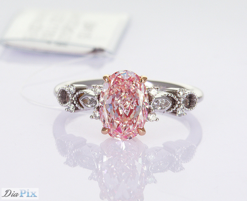 2.2ct Laboratório certificado IGI Crescido Rosa Oval Diamante sintético Estilo Clássico Anel de Ouro Branco 18 quilates