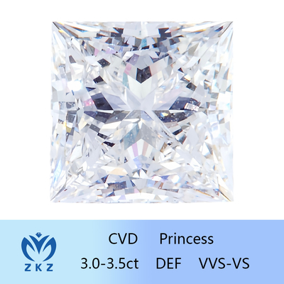 Certificação sintética incolor crescida da princesa Shape 3ct~3.4ct Diamond With IGI do CVD do diamante laboratório fraco