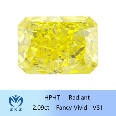HPHT Diamond Man Made Radiant Cut amarelo vívido extravagante 2.09ct IGI habilitado