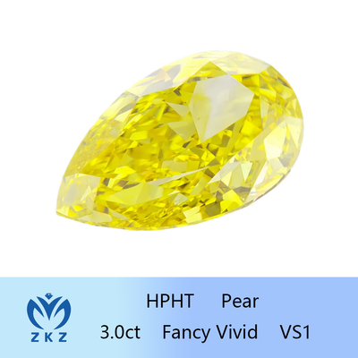 O laboratório fraco de HPHT criou o corte vívido extravagante amarelo IGI VS1 da pera do diamante 3.0ct