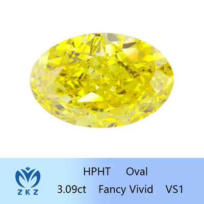 Forma oval crescida 3.09ct IGI Certifed dos diamantes de HPHT laboratório amarelo vívido extravagante