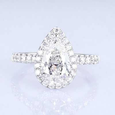 18k Pera em torno de diamantes completos mulheres anel branco laboratório crescido anel de diamante belo design para presentes para a festa