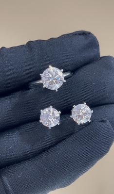Clássico T Six Prongs Laboratório Crescido Diamante Anel Stud brincos Fabrica personalização Engajamento