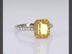 1.1ct Forma brilhante Excelente corte Fantástico amarelo vivo Laboratório Criado Diamante 18K ouro conjunto Engagemen