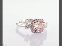 Classic Three Stone Style Main Stone 1.61ct Fancy Pink CVD Lab Grown Diamond Cushion Cut 18K Branco G