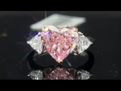 CVD 4.19ct três de pedra estilo coração rosa laboratório crescido anel de diamante 18k ouro